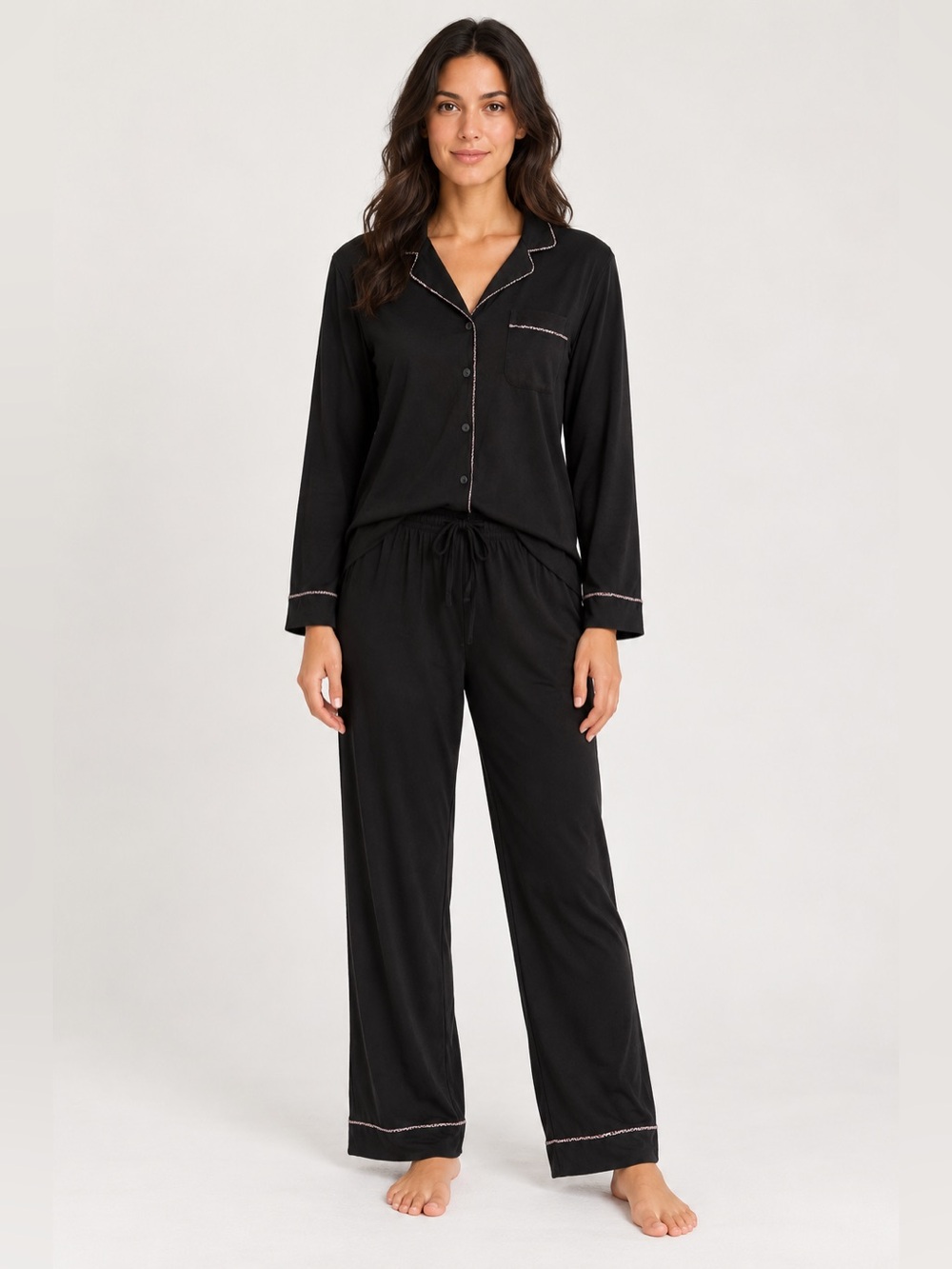 Victoriaโs Secret Heavenly Supersoft Modal Pajama Set Black Leopard Print Trim